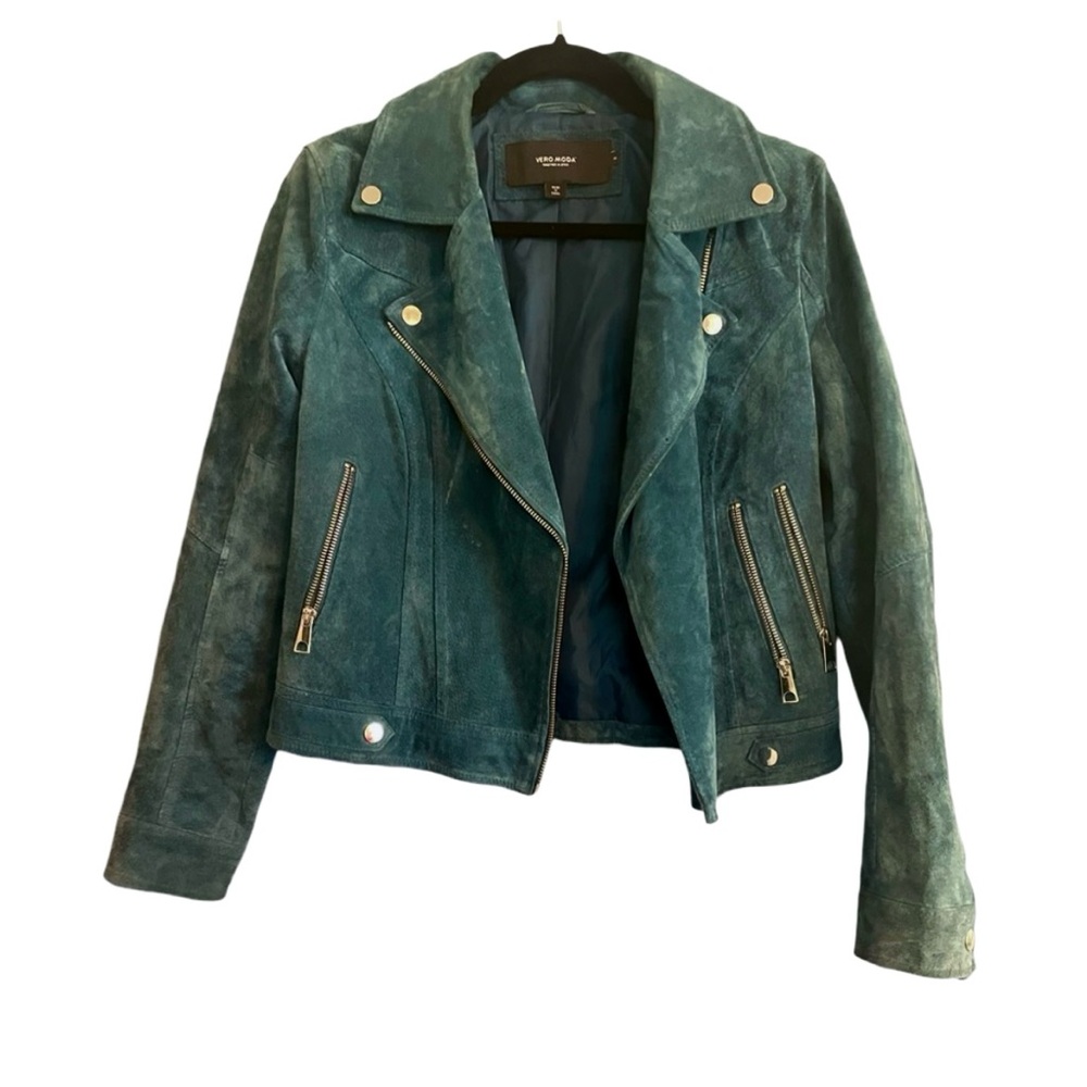 Vero Moda Suede Jacket in Blue cropped size medium